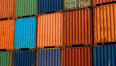 Colourful shipping containers stacked