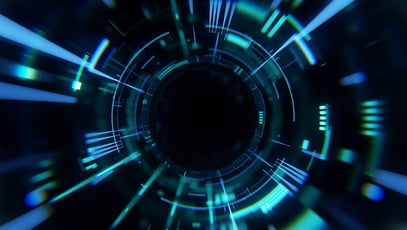 Abstract technology sci-fi image. Holographic digital tunnel 