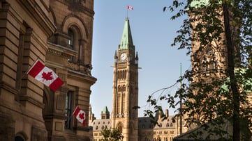 Parliament Building with Peace Tower on Parliament Hill in Ottawa, Canada