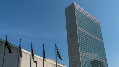 Flags on UN headquarter building