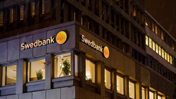 Swedbank logo on the building facade of its headquarter in Malmo, Sweden