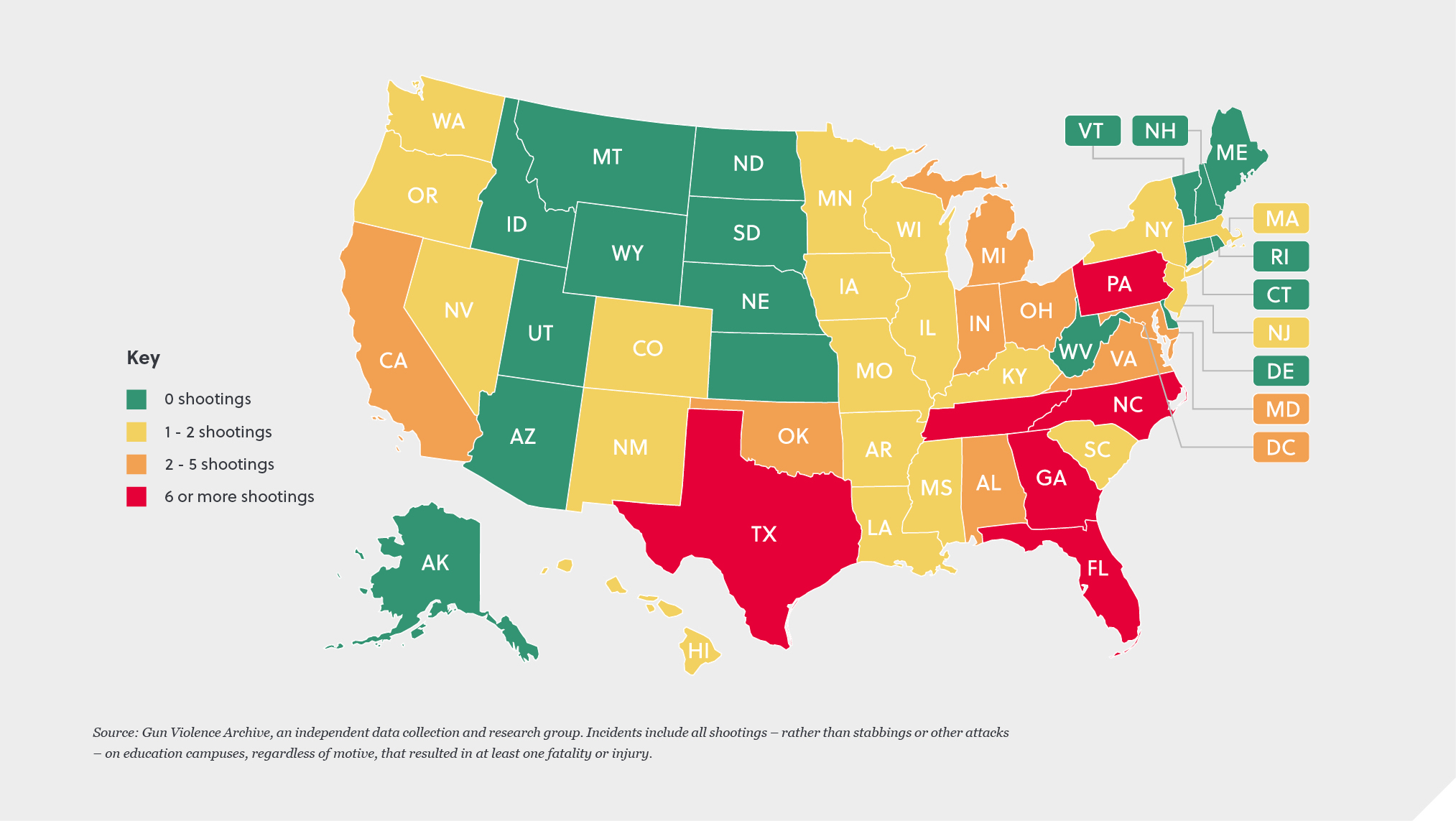 Heatmap of school shootings in the US between 1 January and 15 November 2023